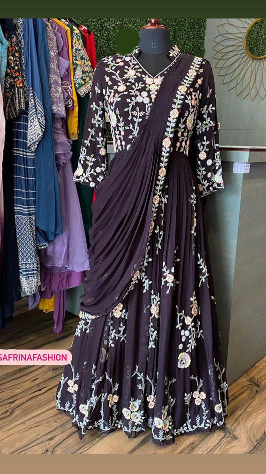 Black wedding indowestern embroidery dress - Saffronfashionindia