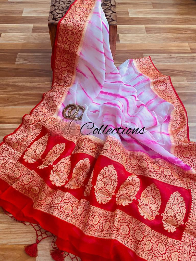 Shibpari gorgette chiffon saree - Saffronfashionindia