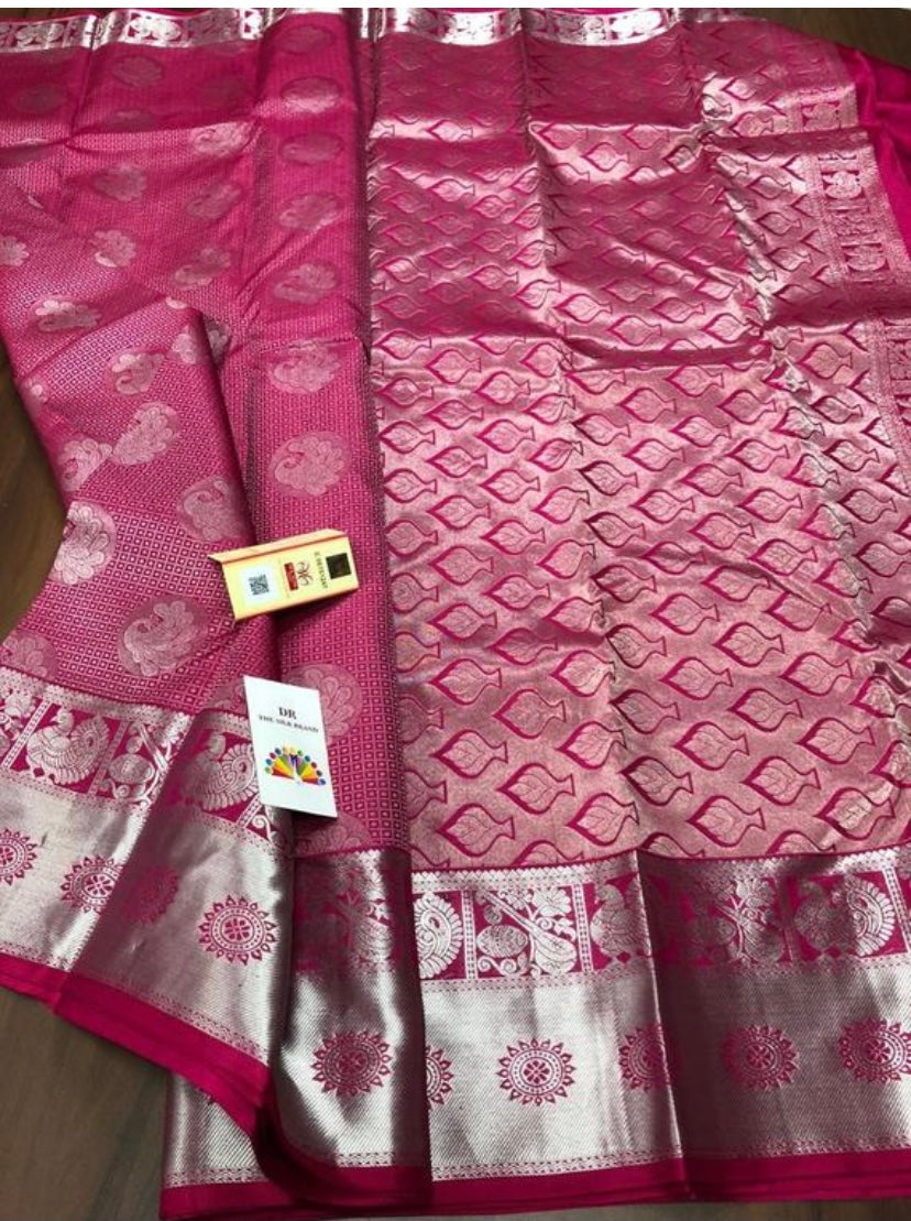 Pink silk saree - Saffronfashionindia