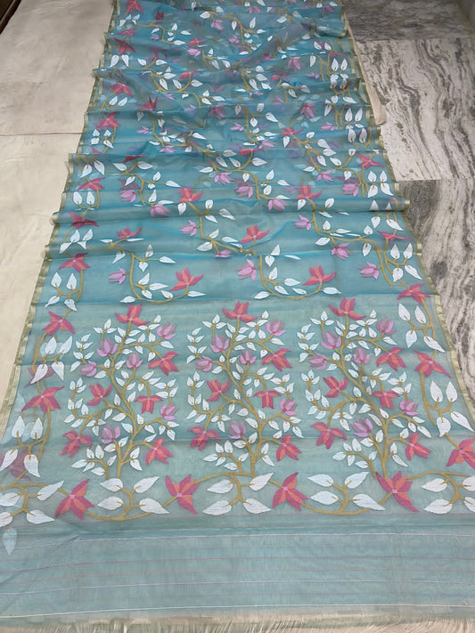 Malvika muslin jamdani saree - Saffronfashionindia