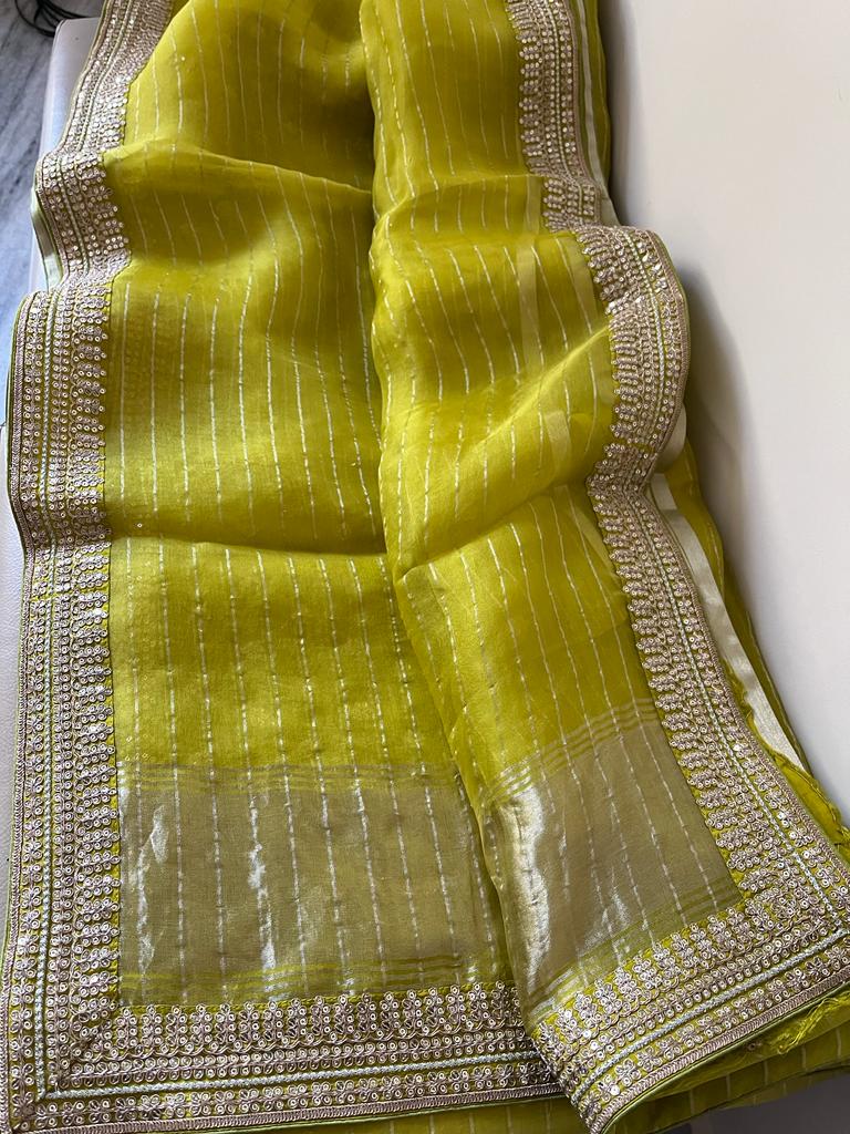 Striped organza saree - Saffronfashionindia