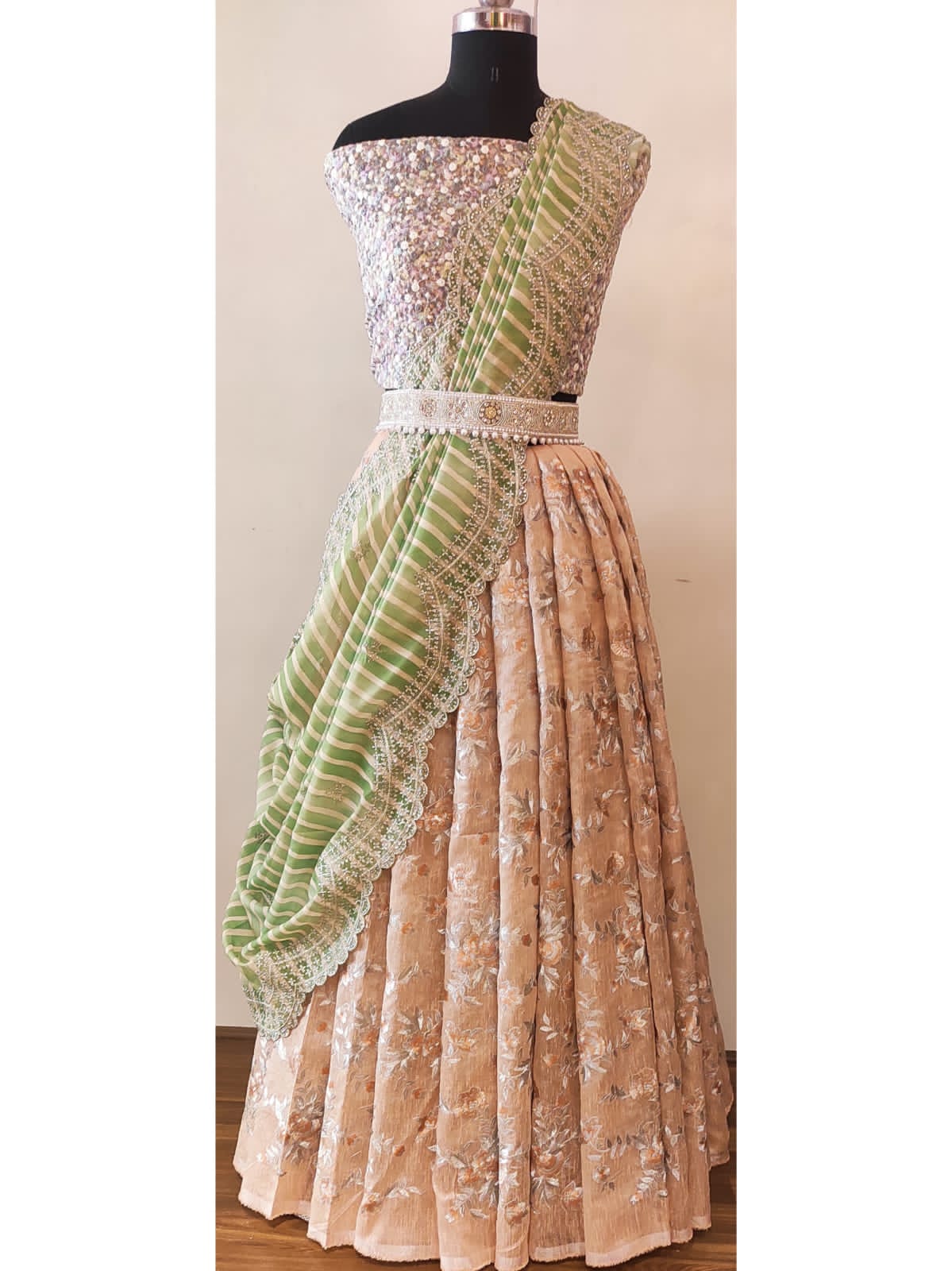 Tissue embroidered legnava choli - Saffronfashionindia