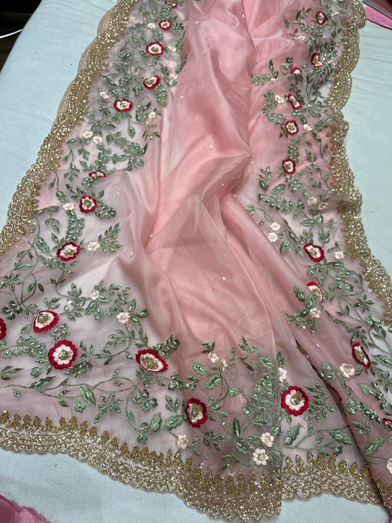 Iris embroidered saree - Saffronfashionindia
