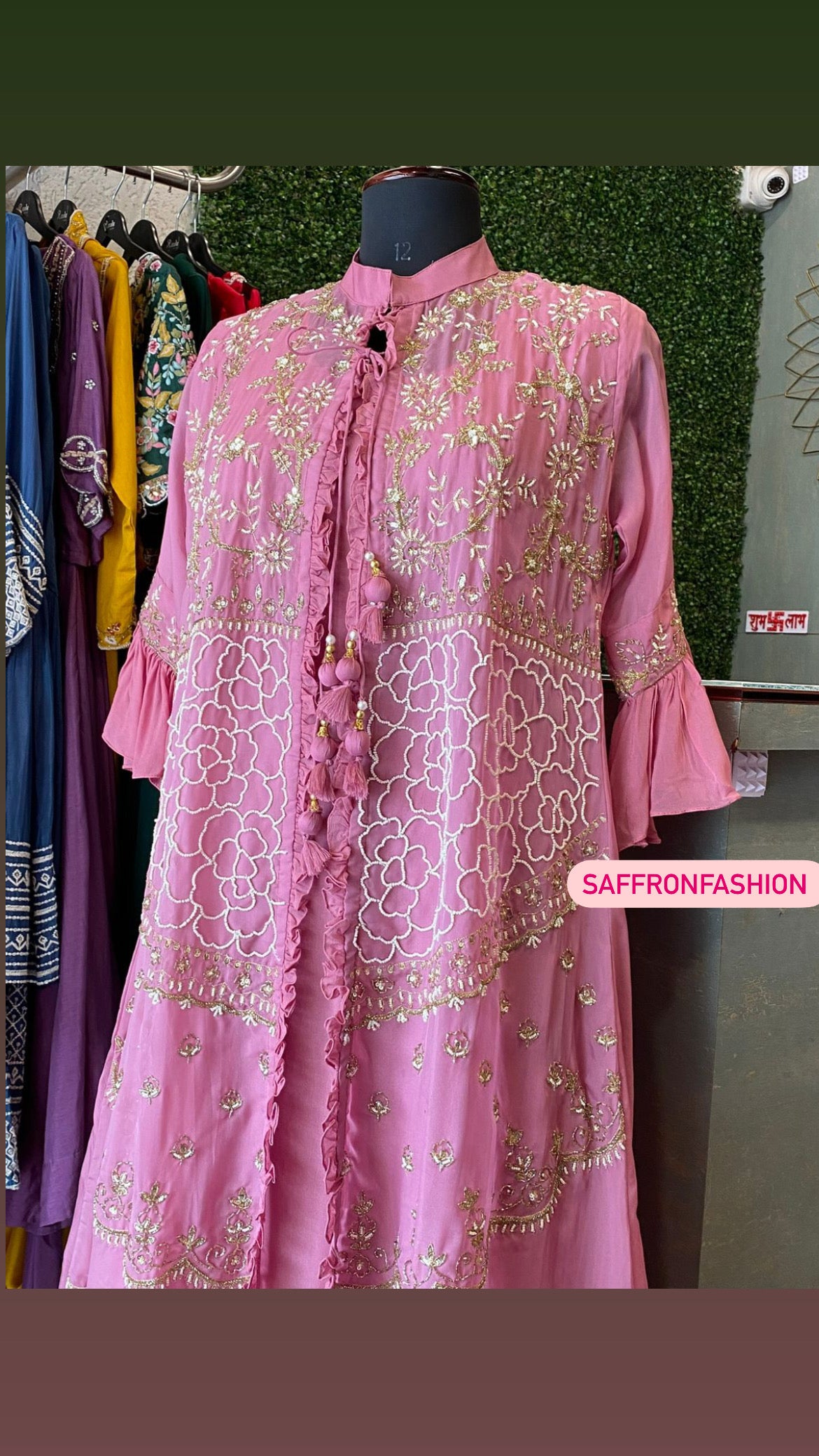 Pink indowestern gorgette long dress - Saffronfashionindia