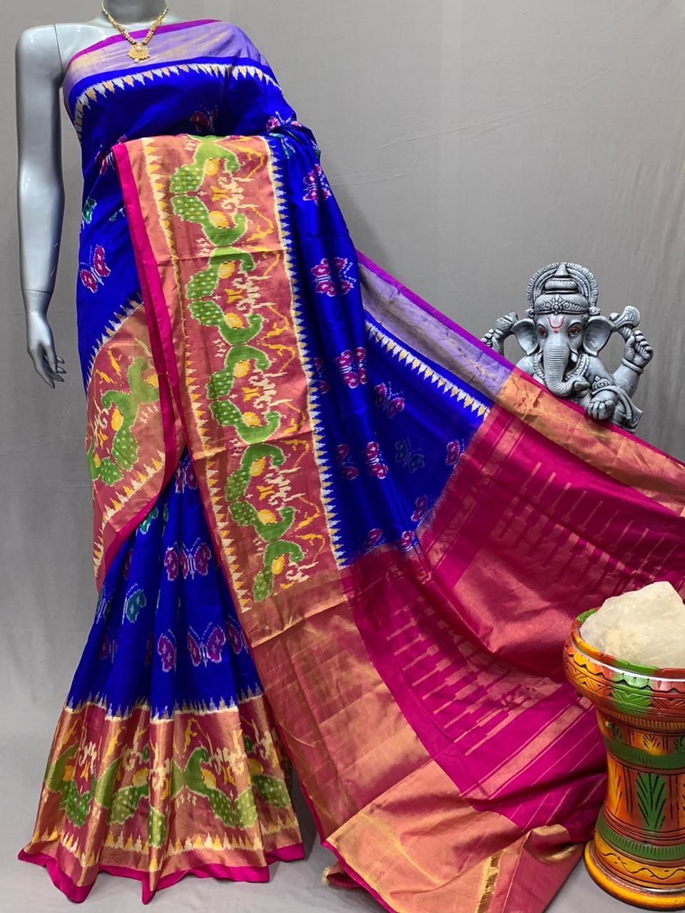 Ikkat Indian saree women sari blouse - Saffronfashionindia
