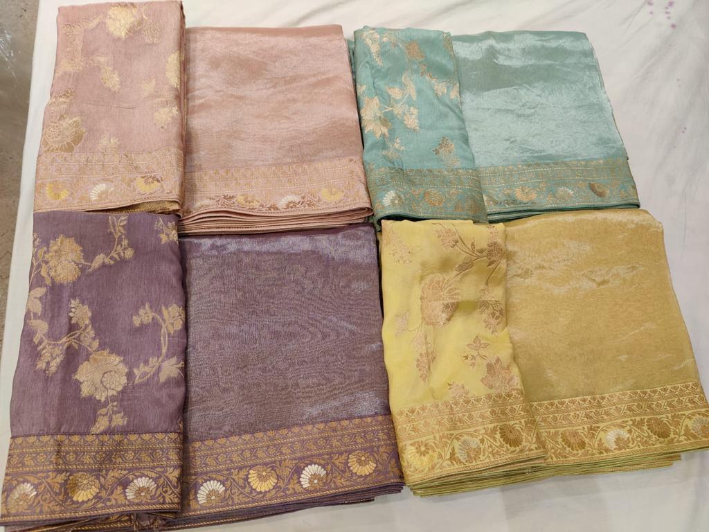 Metallic tissue organza saree - Saffronfashionindia