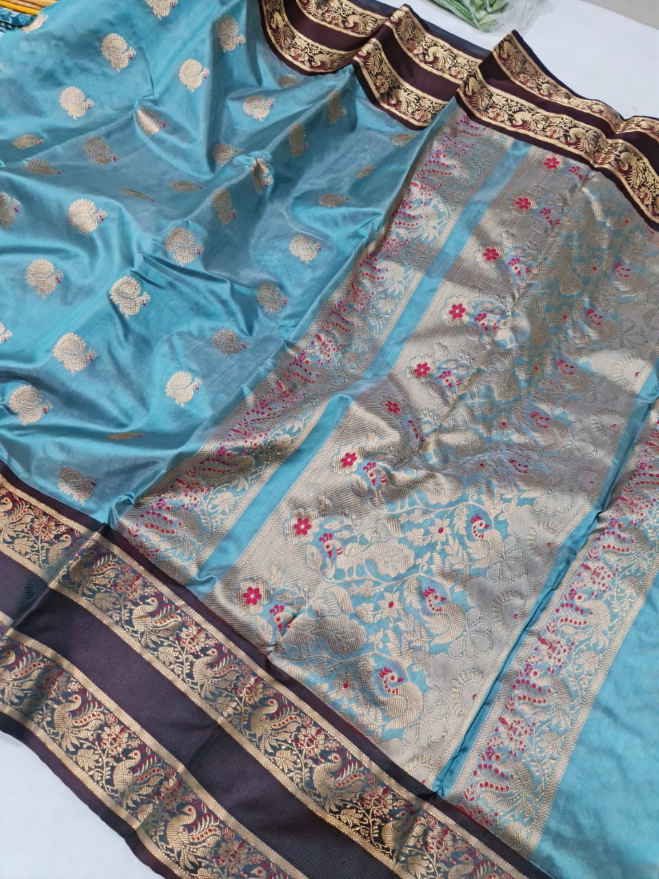 Firoza Chanderi pattu saree - Saffronfashionindia