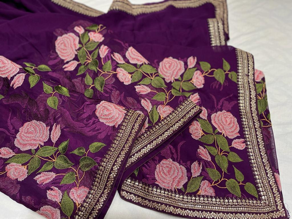 Embroidered floral saree,,,,beautiful sari - Saffronfashionindia