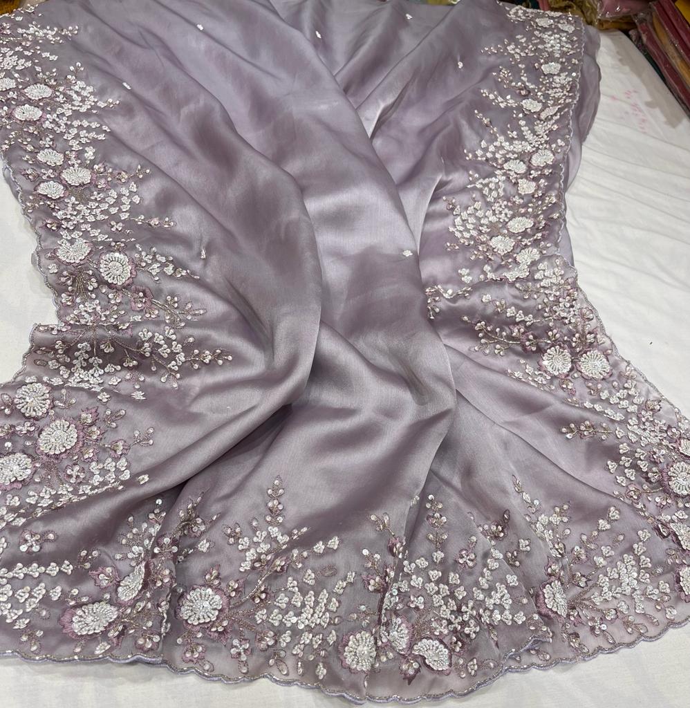 Ishik organza partywear saree - Saffronfashionindia