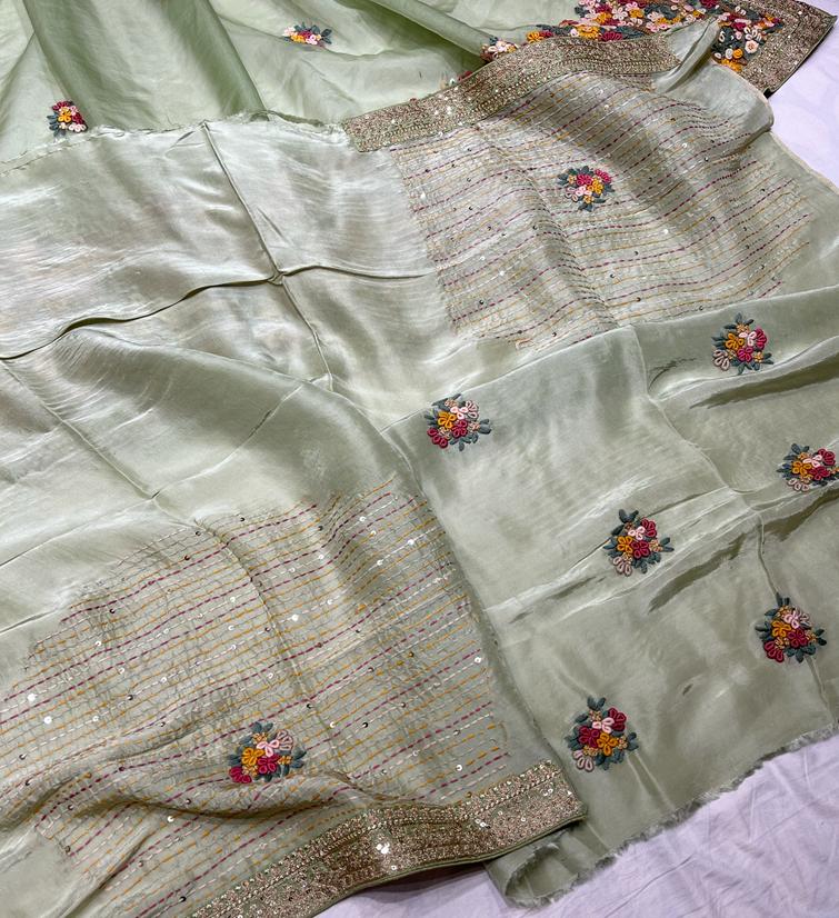 Unique organza embroidery saree - Saffronfashionindia