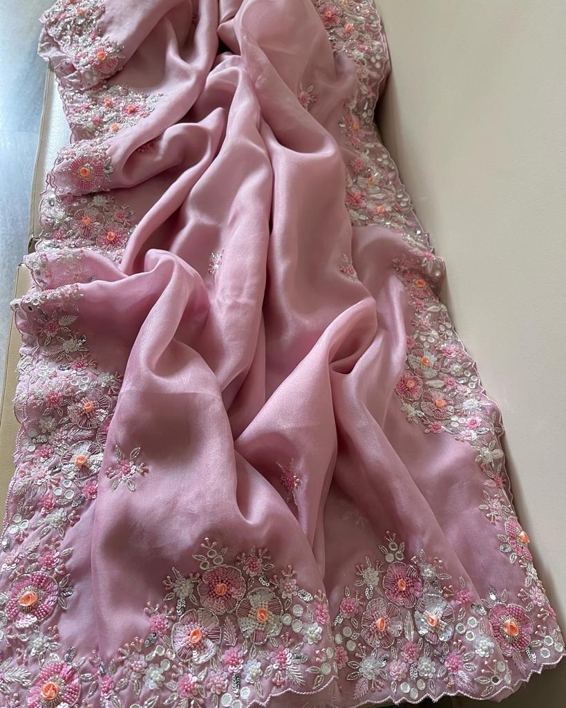 Amboni organza sequence saree - Saffronfashionindia
