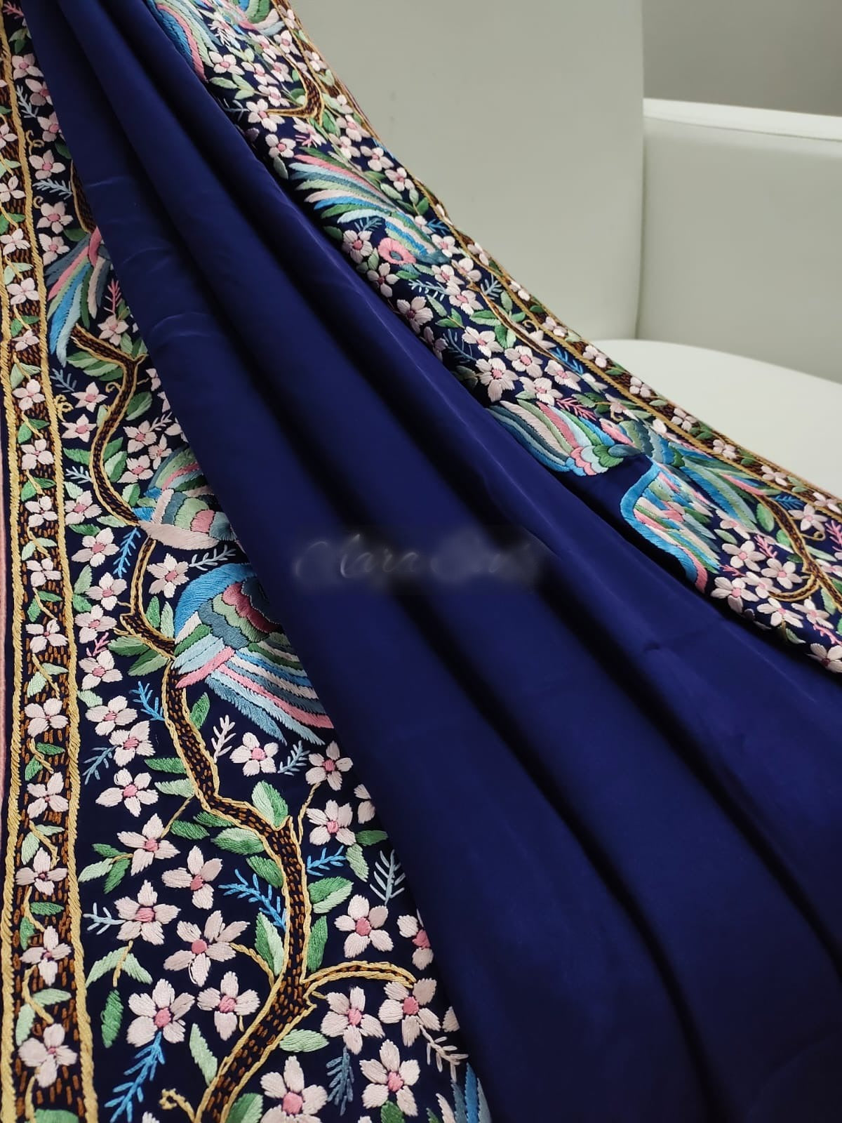 Royal blue Parsi gara crepe saree SaffronFashion