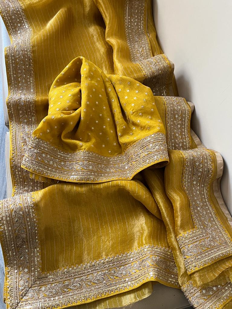 Tissue striped saree - Saffronfashionindia