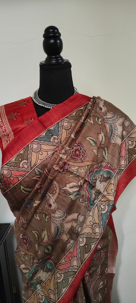 Kalamkari tussar saree - Saffronfashionindia