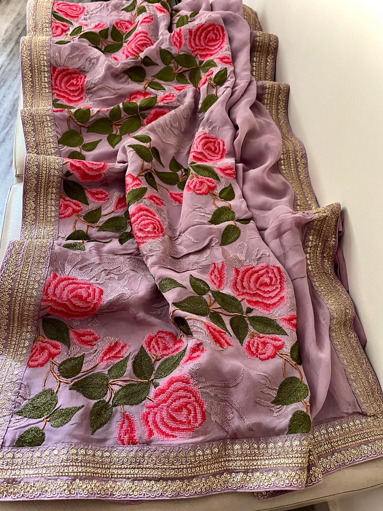 Lavita gorgette embroidery saree - Saffronfashionindia
