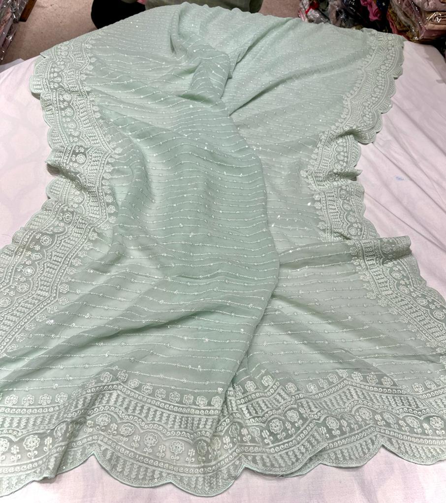 Irvisha sequins Chikankari saree - Saffronfashionindia