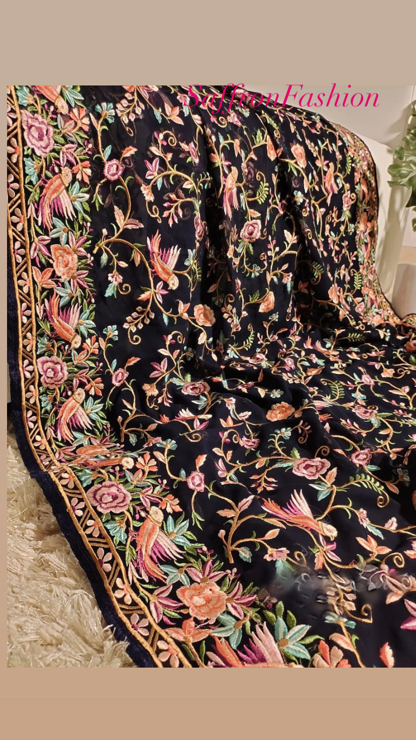 Parsi gara saree Georgette saree Indian sari blouse SaffronFashionindia