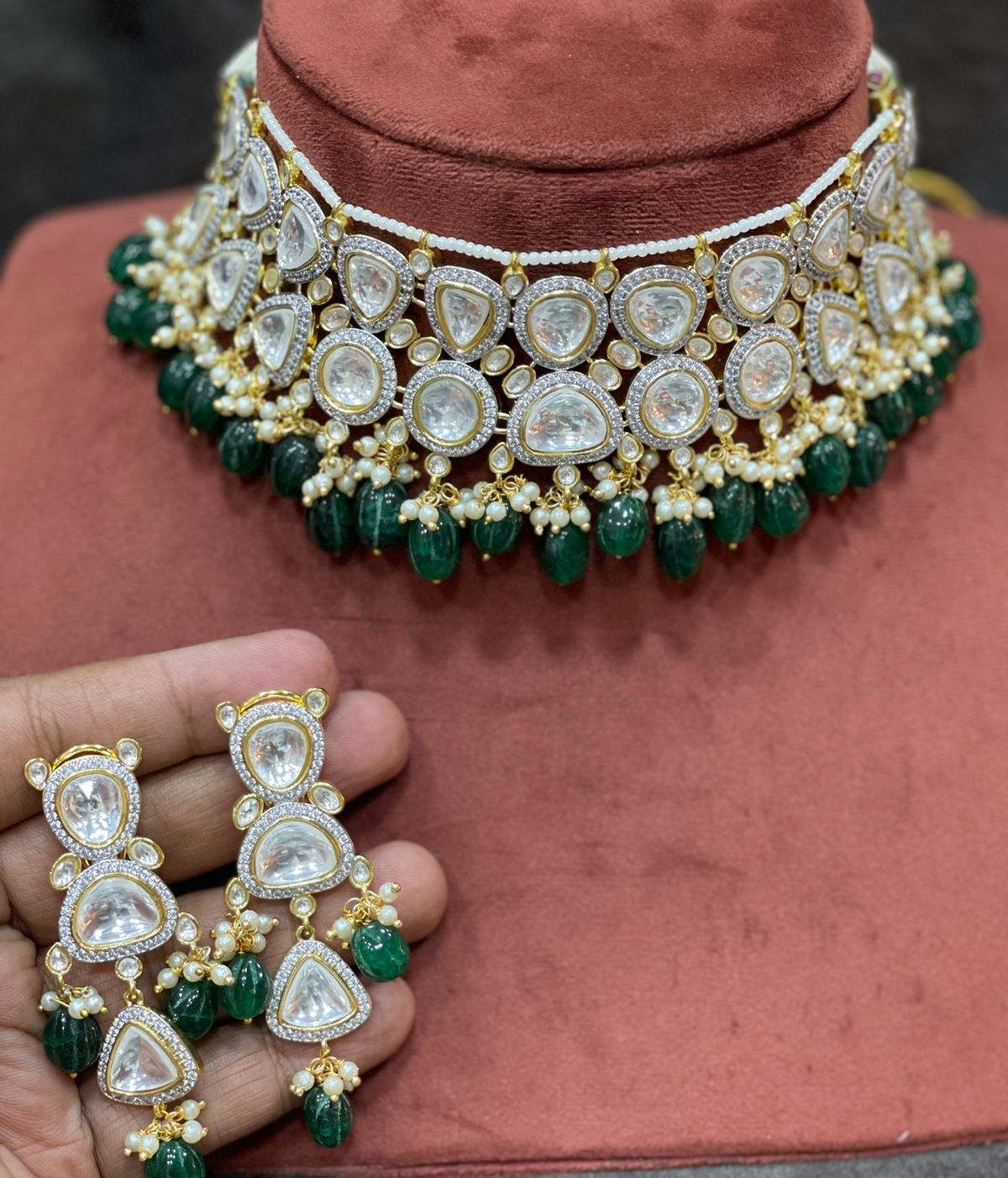 Ragini Kundan polki choker set - Saffronfashionindia