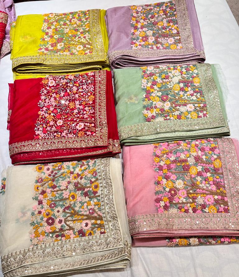 Unique organza embroidery saree - Saffronfashionindia