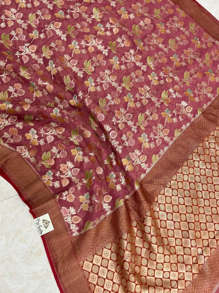 Kavish Banarsi khaddi gorgette saree - Saffronfashionindia