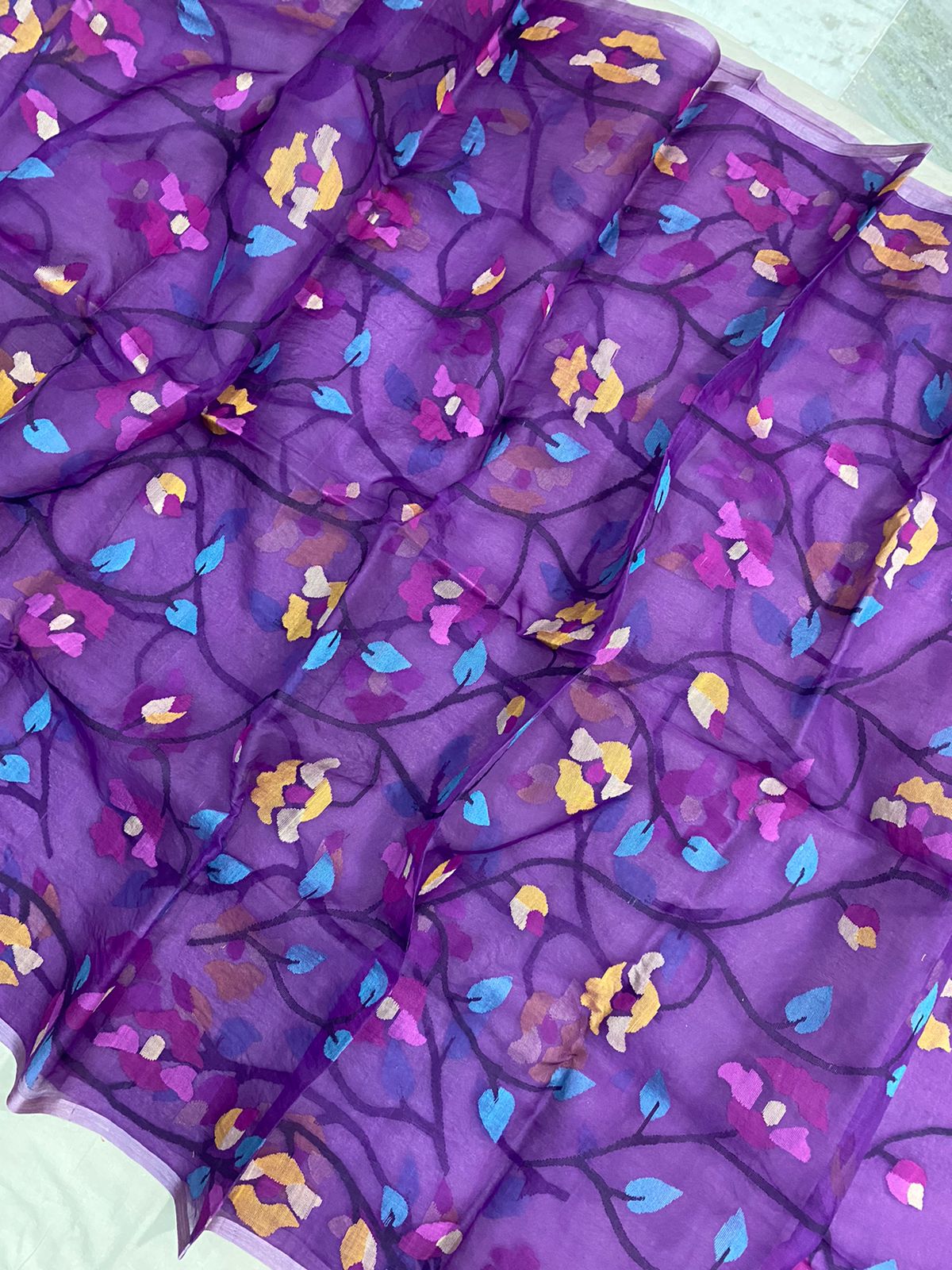 Purple jamdani saree - Saffronfashionindia