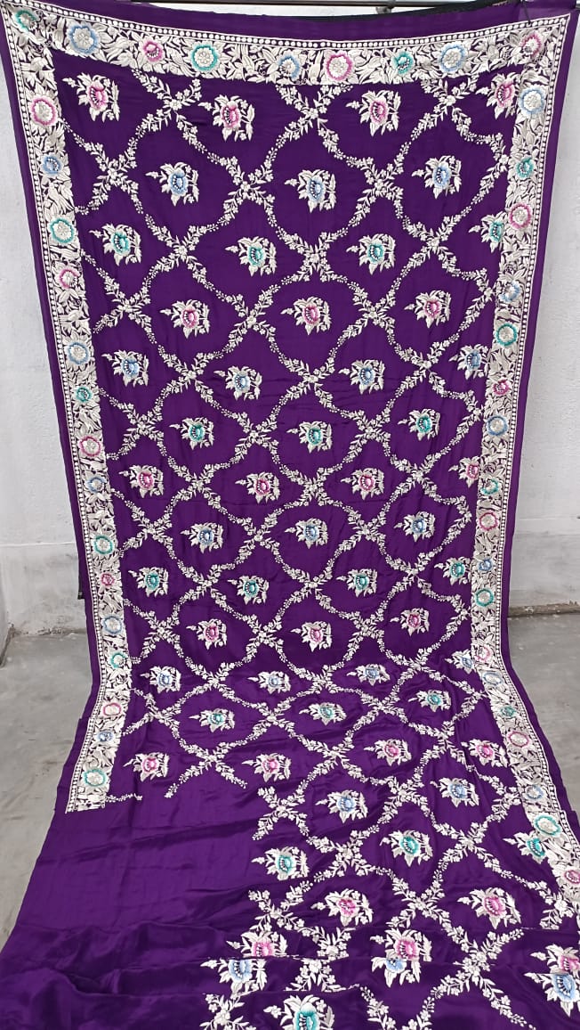 Purple Autentic Parsi gara saree - Saffronfashionindia