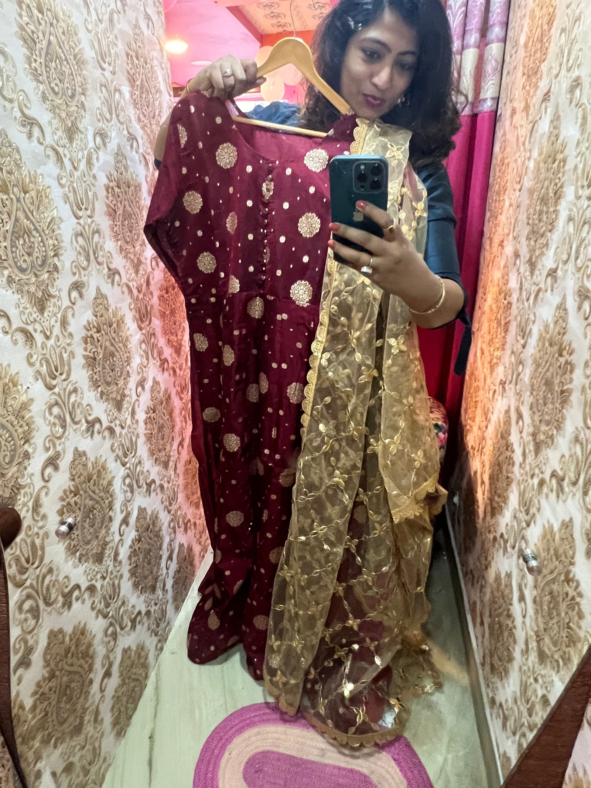 Maroon Chanderi Kurti set - Saffronfashionindia