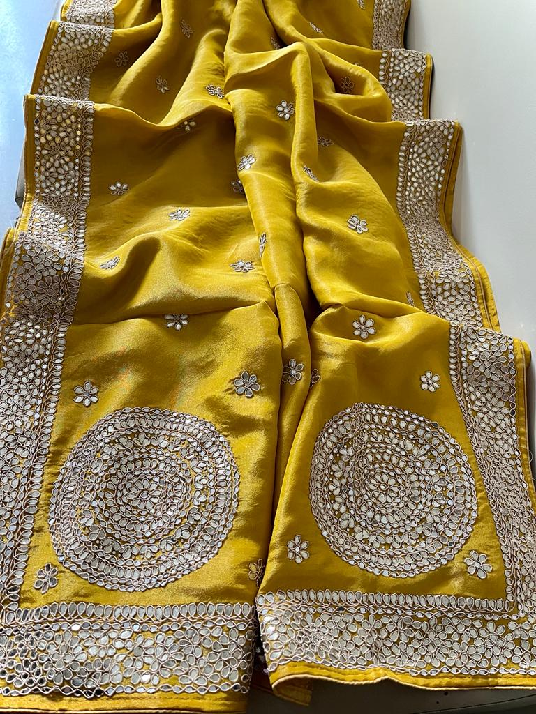 Zubeida gorgette embroidered saree - Saffronfashionindia