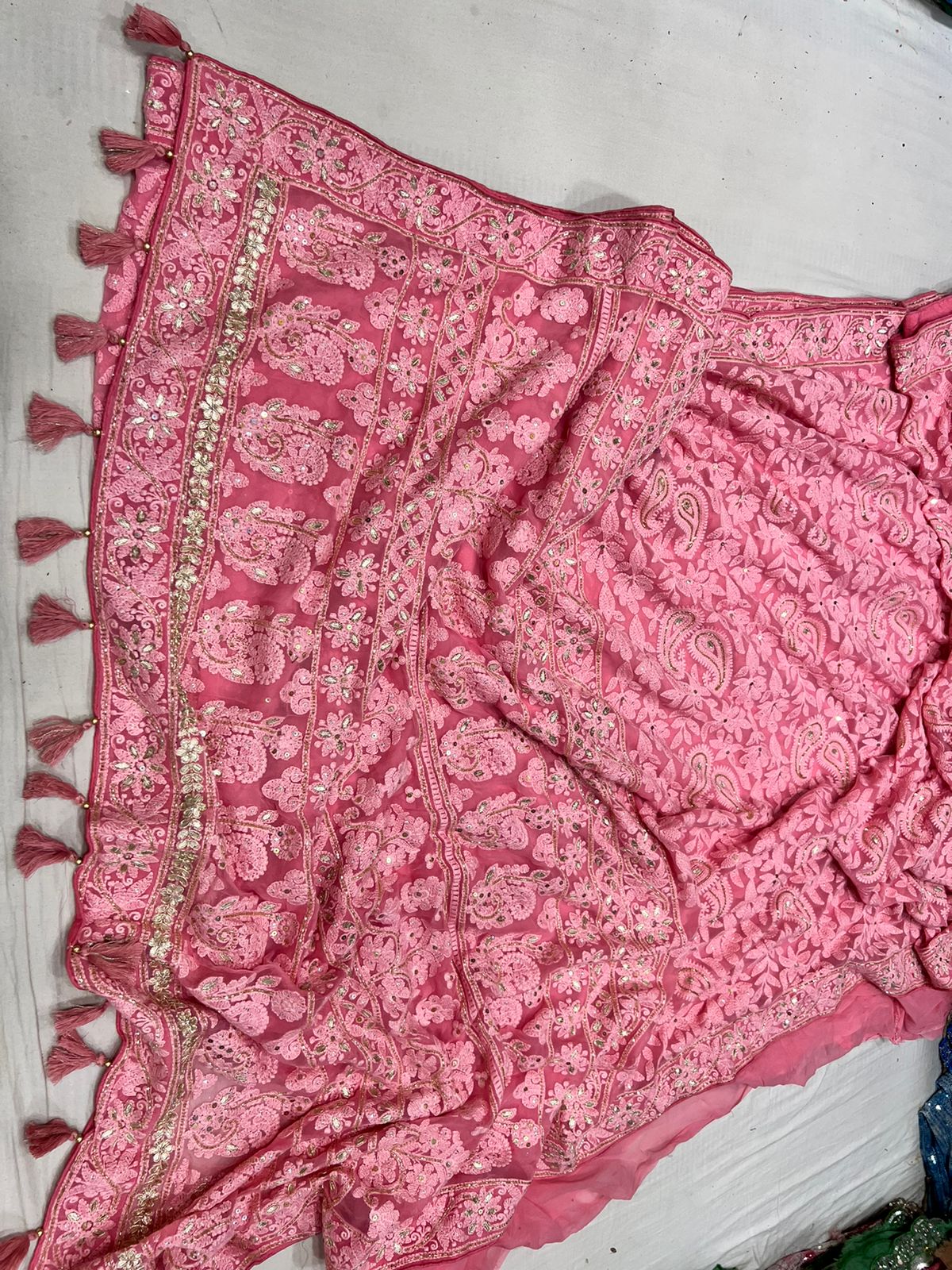Jinnah Chikankari gottapatti saree - Saffronfashionindia