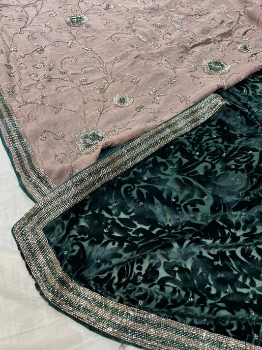 Sabyasachi inspired velvet crepe saree - Saffronfashionindia