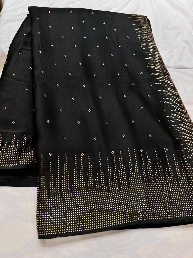 Black satin partywear saree - Saffronfashionindia