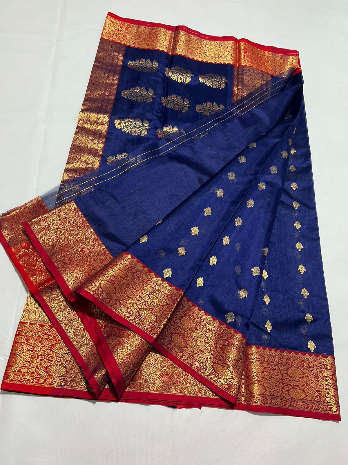 Royal blue Chanderi saree - Saffronfashionindia