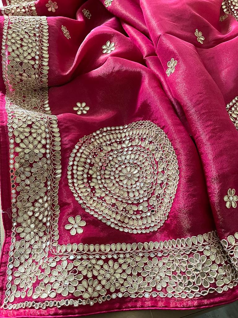 Zubeida gorgette embroidered saree - Saffronfashionindia
