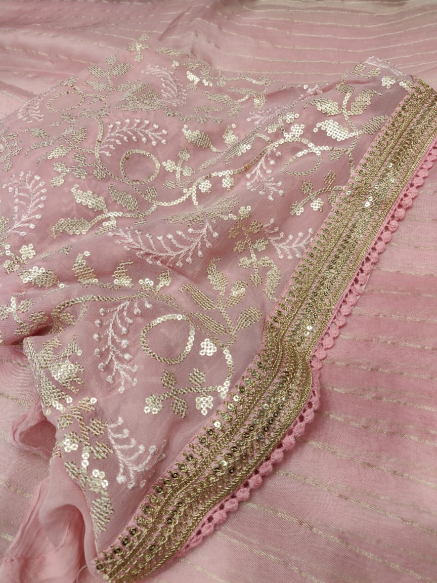 Organza striped saree - Saffronfashionindia