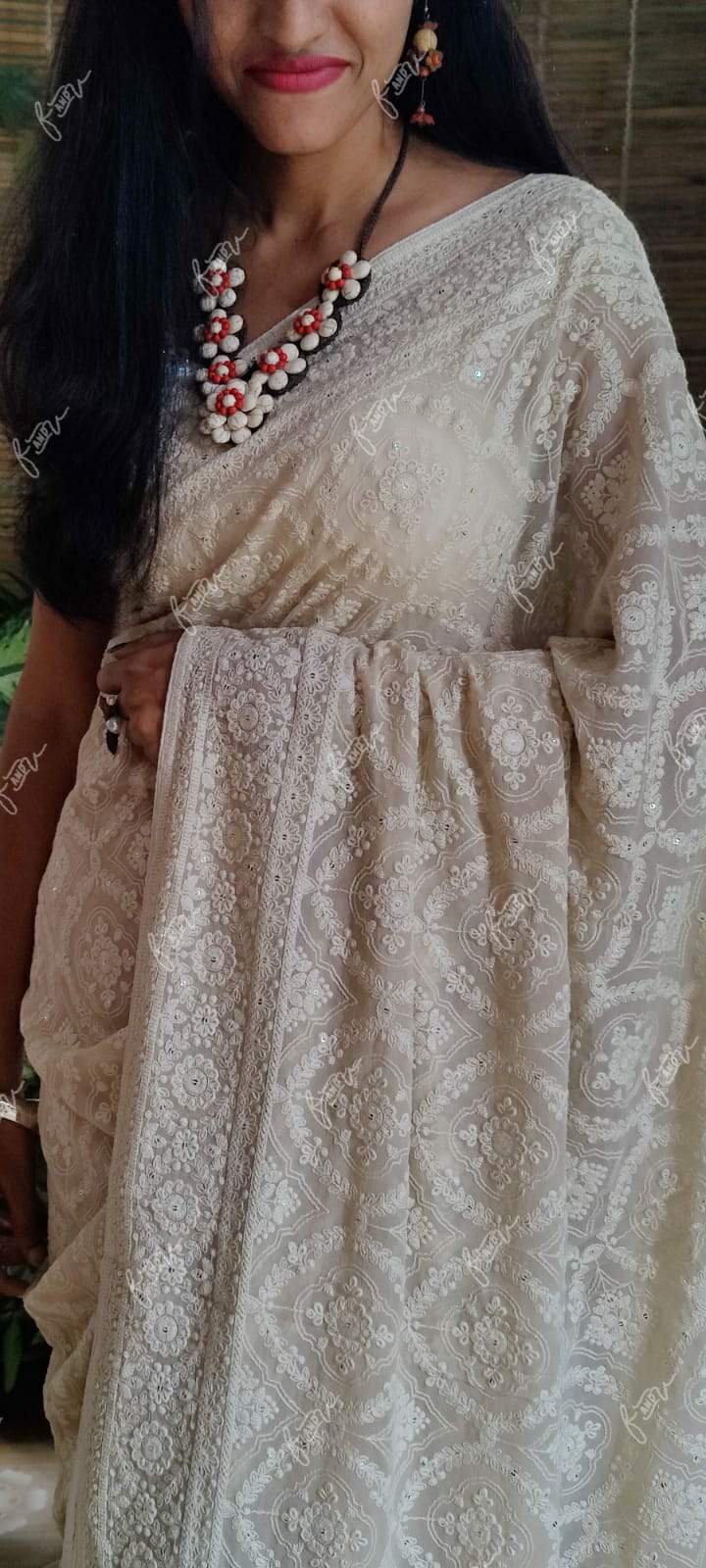 Kruti Chikankari Embroidery saree - Saffronfashionindia