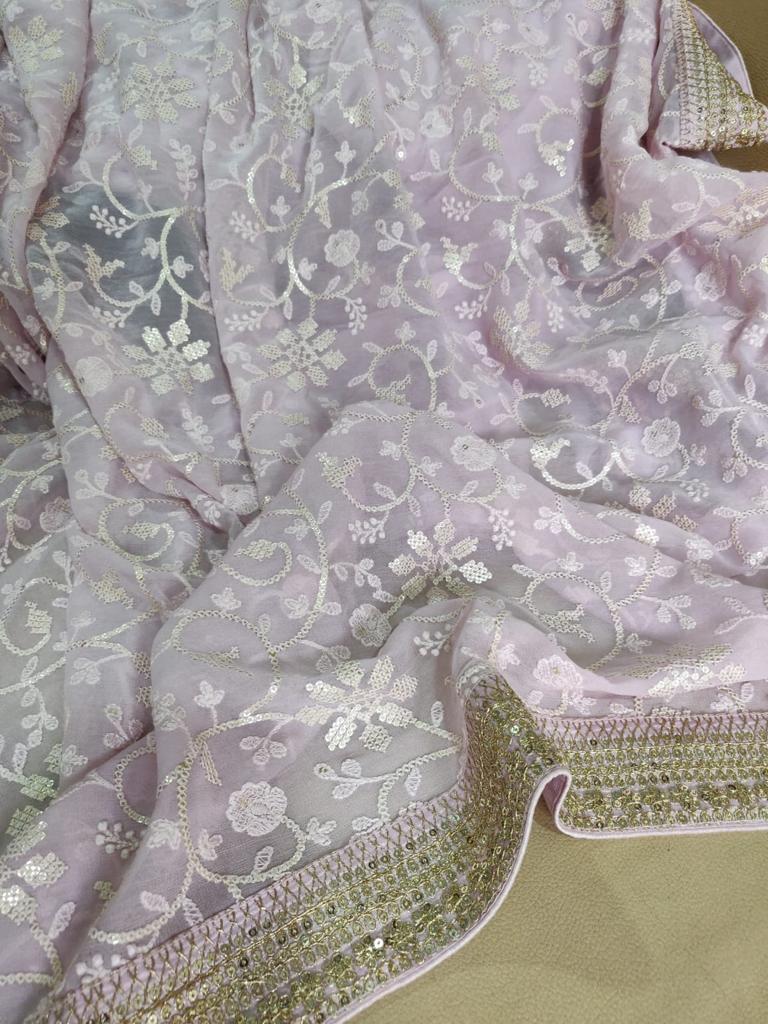 Nimil Chikankari gorgette saree - Saffronfashionindia
