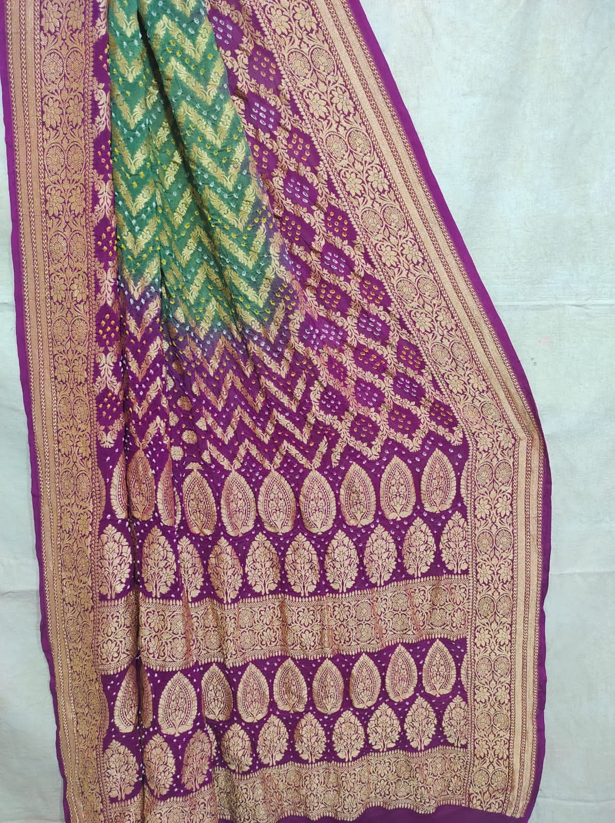 Kinzal gorgette bandhani saree - Saffronfashionindia
