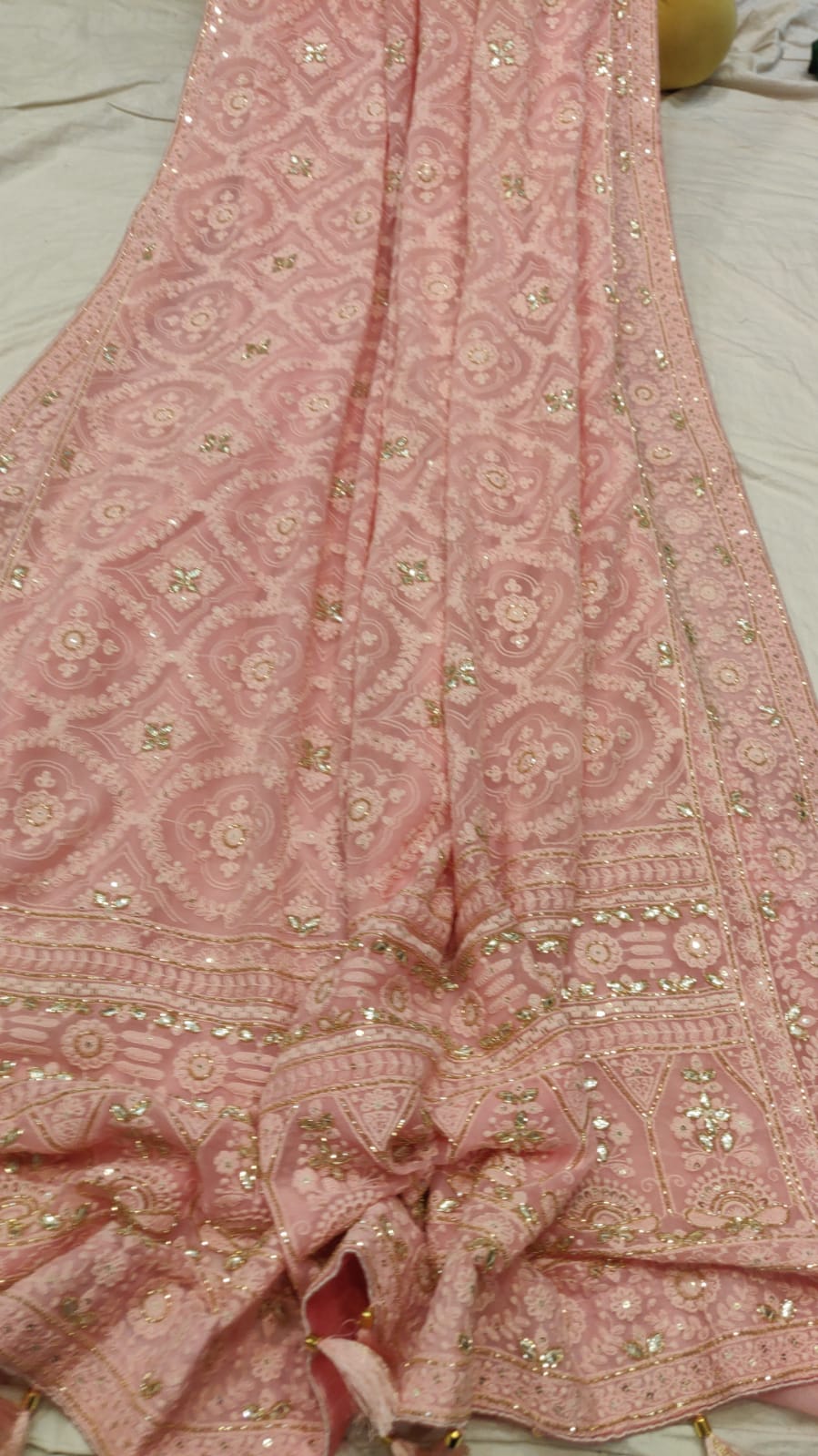 Laila Chikankari gorgette saree - Saffronfashionindia