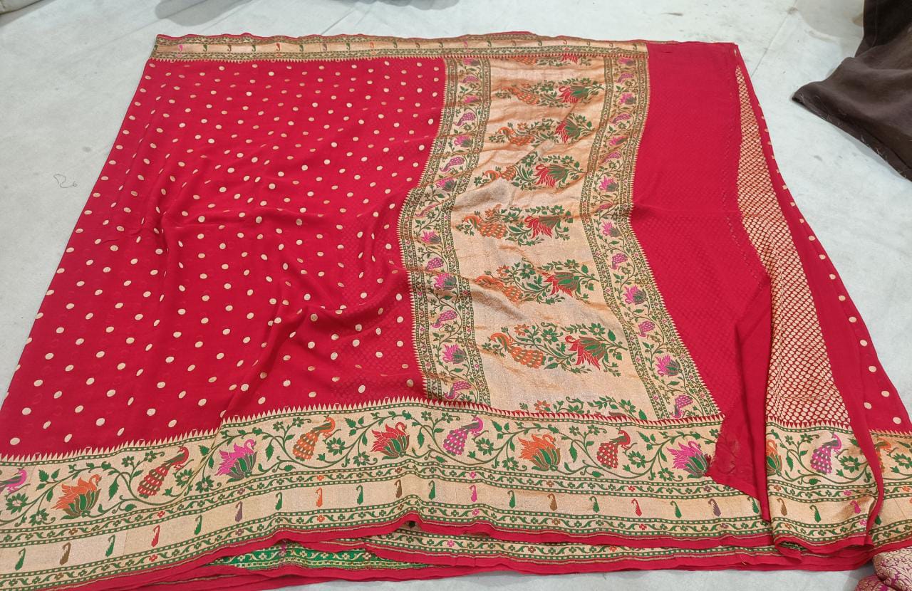 Sikhagarh gorgette saree - Saffronfashionindia