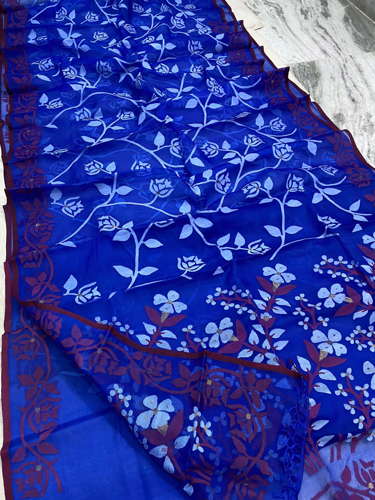 Vahida blue jamdani saree - Saffronfashionindia