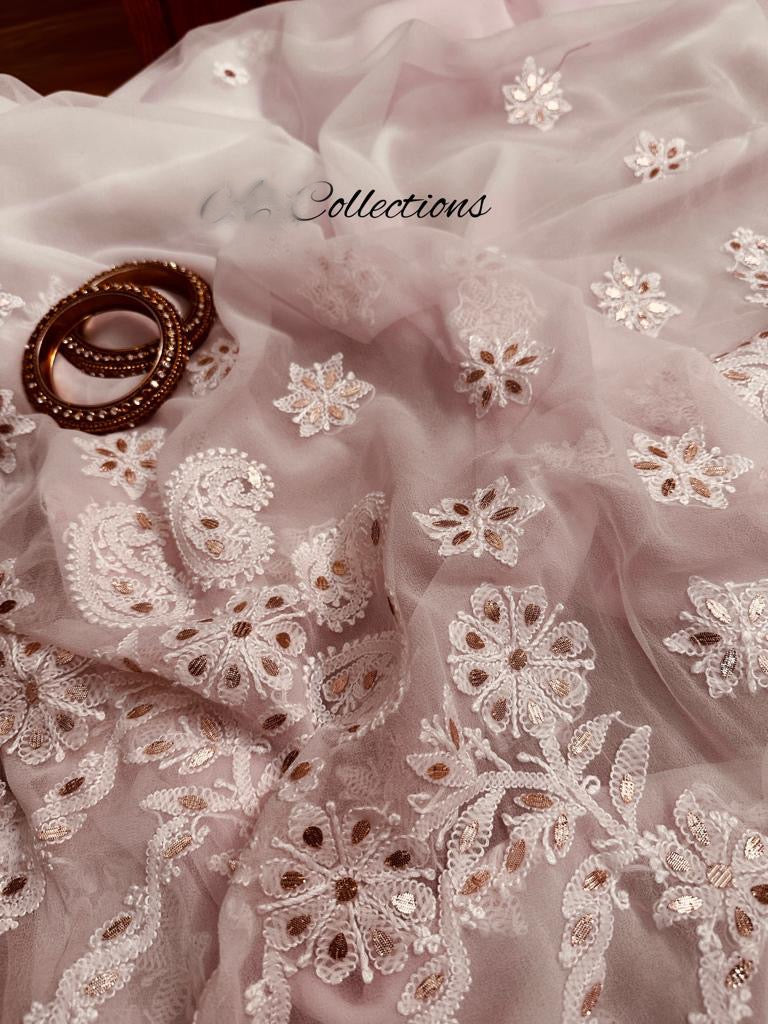 Varnia baby pink Chikankari saree - Saffronfashionindia