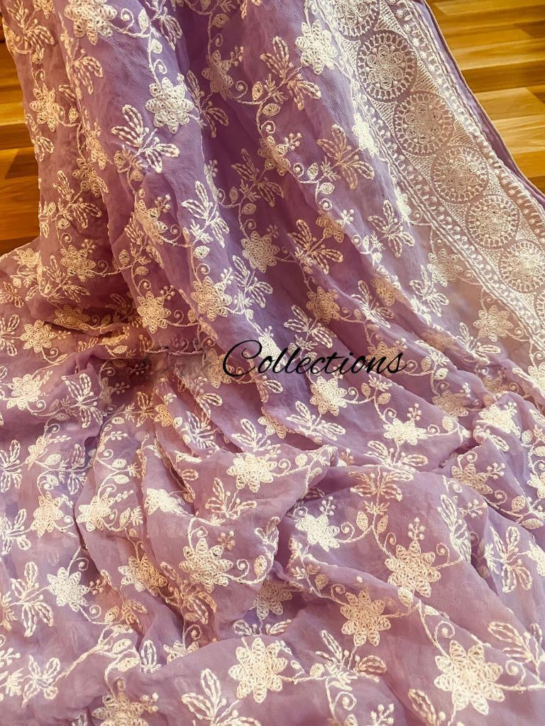 Pishika Chikankari gorgette saree - Saffronfashionindia