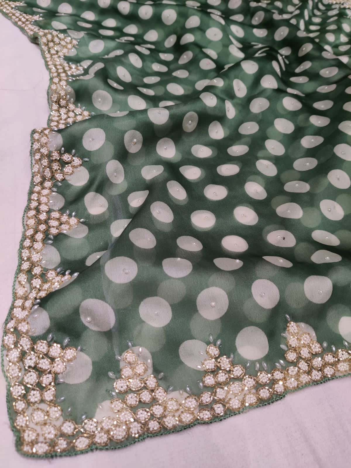 Polka dot inspired organza saree - Saffronfashionindia