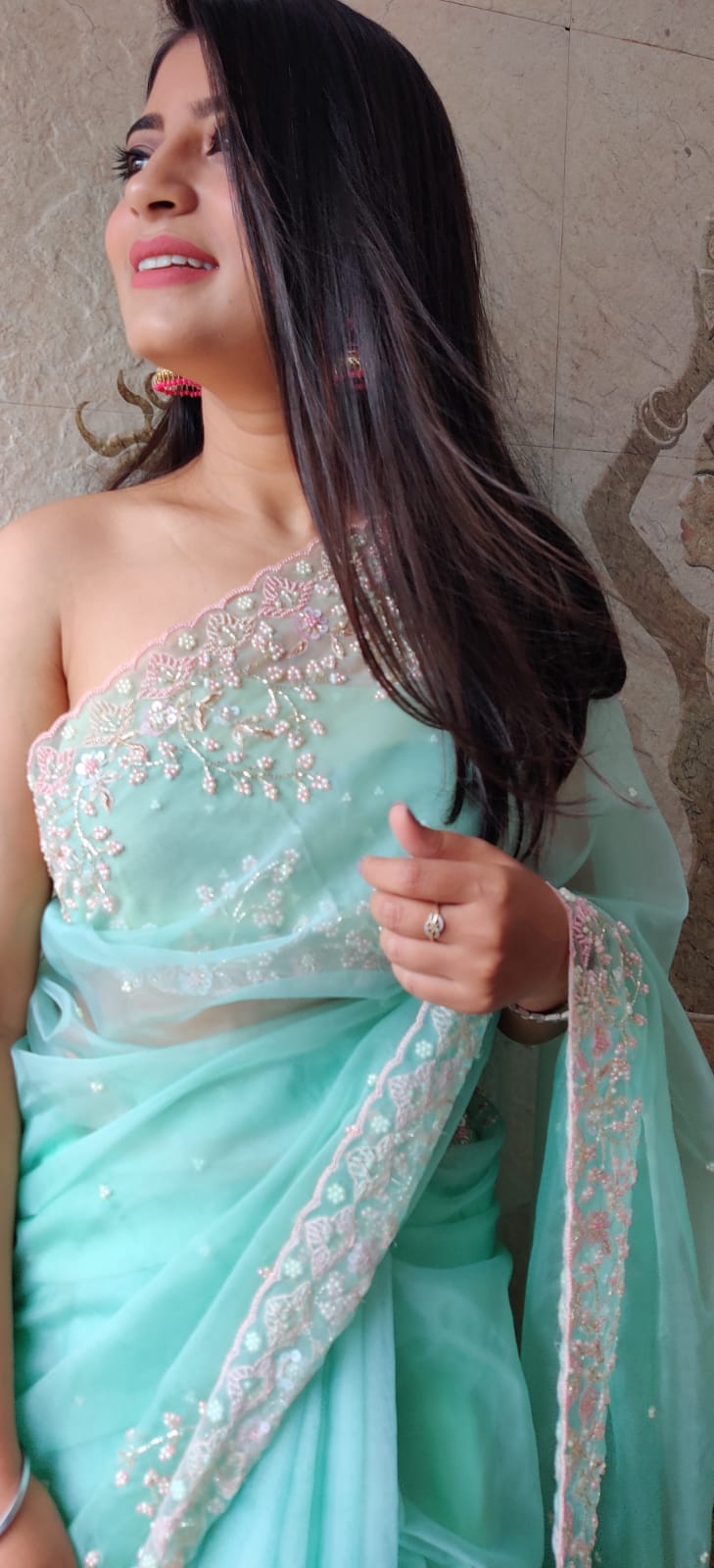 Ishu embroidery organza saree - Saffronfashionindia