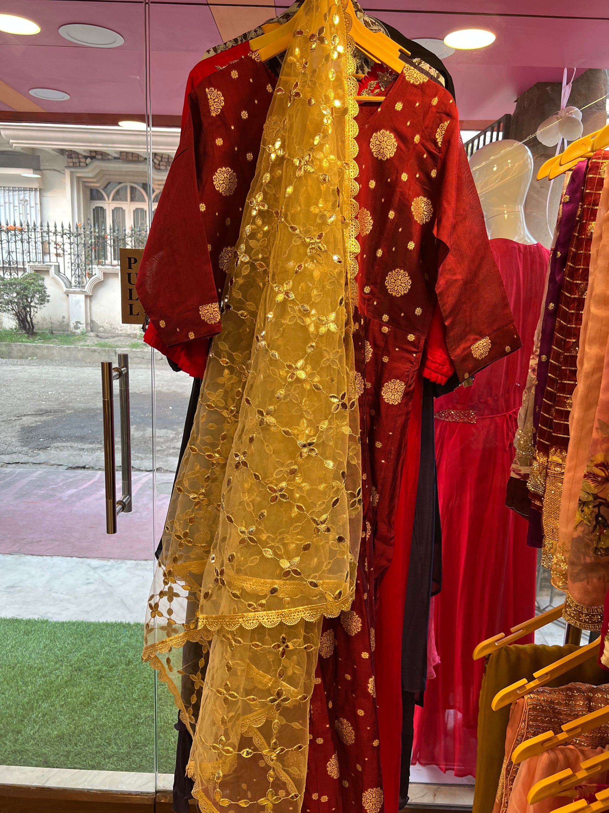 Maroon Chanderi Kurti set - Saffronfashionindia