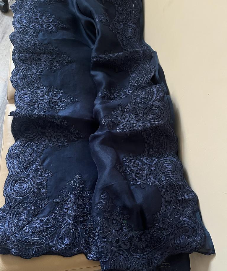 Lacy cutwork organza saree - Saffronfashionindia