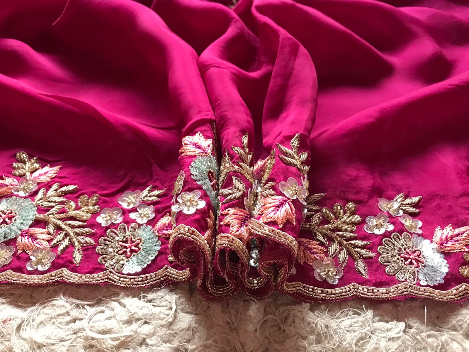 Wine inspired organza silk embroidered saree - Saffronfashionindia