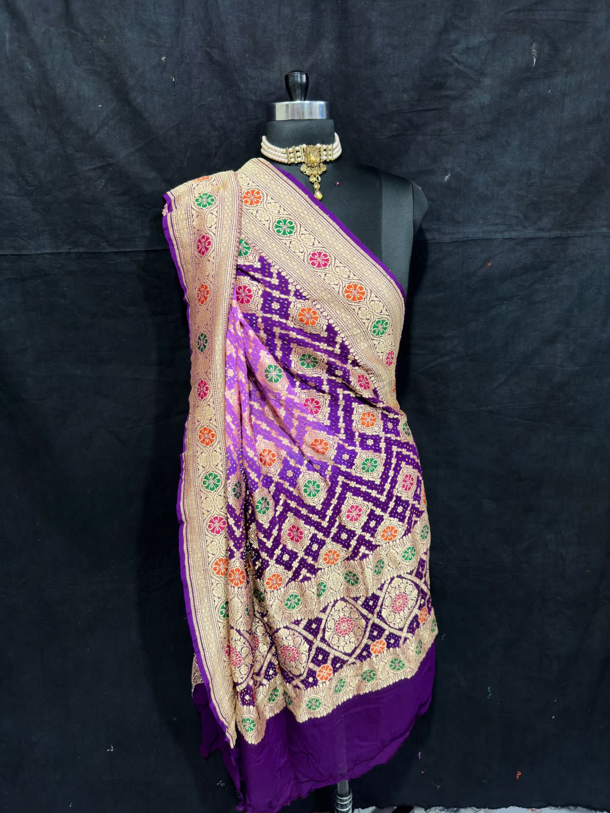Meenakari Banarsi dupatta - Saffronfashionindia