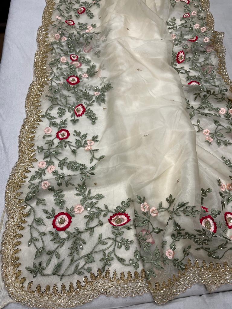 Iris embroidered saree - Saffronfashionindia