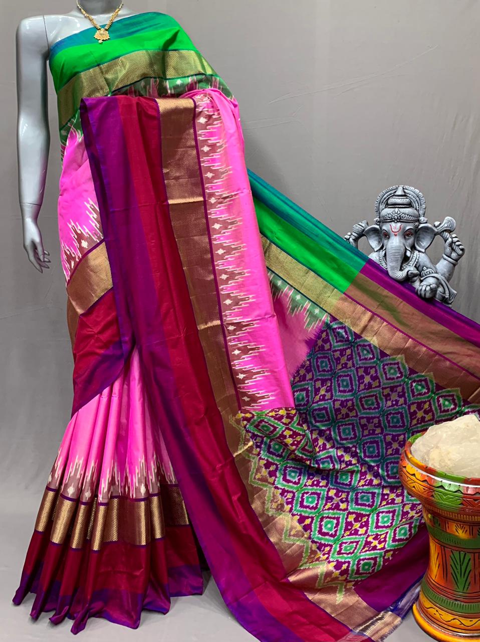Ikkat Indian saree women sari blouse - Saffronfashionindia